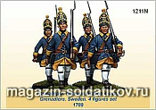 Сборная миниатюра из металла 1211N Гренадеры. Швеция. 1709 г. 4 фигурки (40 мм) Драбант - фото