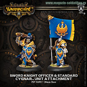 Сборная миниатюра из металла PIP 31059 Cygnar Sword Knight Officer & Standard Bearer BLI Warmachine - фото