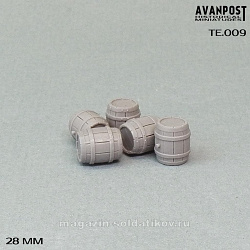 Сборная миниатюра из смолы Бочка малая (набор 5 шт), 28 мм, Аванпост (ТЕ009) (ТЕ009)