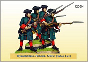 Сборная миниатюра из металла Мушкетеры. Россия. 1704 г. 4 фигурки (40 мм) Драбант - фото