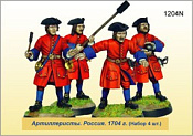 Сборная миниатюра из металла Артиллеристы. Россия. 1704 г. 4 фигурки (40 мм) Драбант - фото