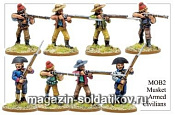 Фигурки из металла MOB 2 Гражданские лица с мушкетами, (28 mm) Foundry - фото