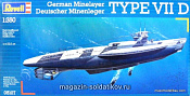 Сборная модель из пластика RV 05107 Подводная лодка U-Boot Typ VII D, немецкая (1/350), Revell - фото