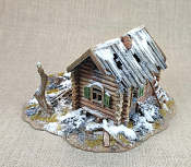 Масштабная модель в сборе и окраске Сгоревшая изба. Зима, 1:56, Средневековый город - фото